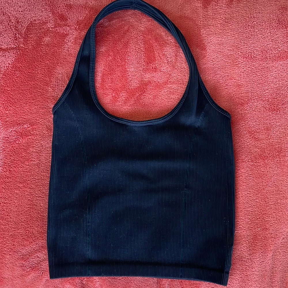 American Eagle Black Ribbed Halter Top Size Medium